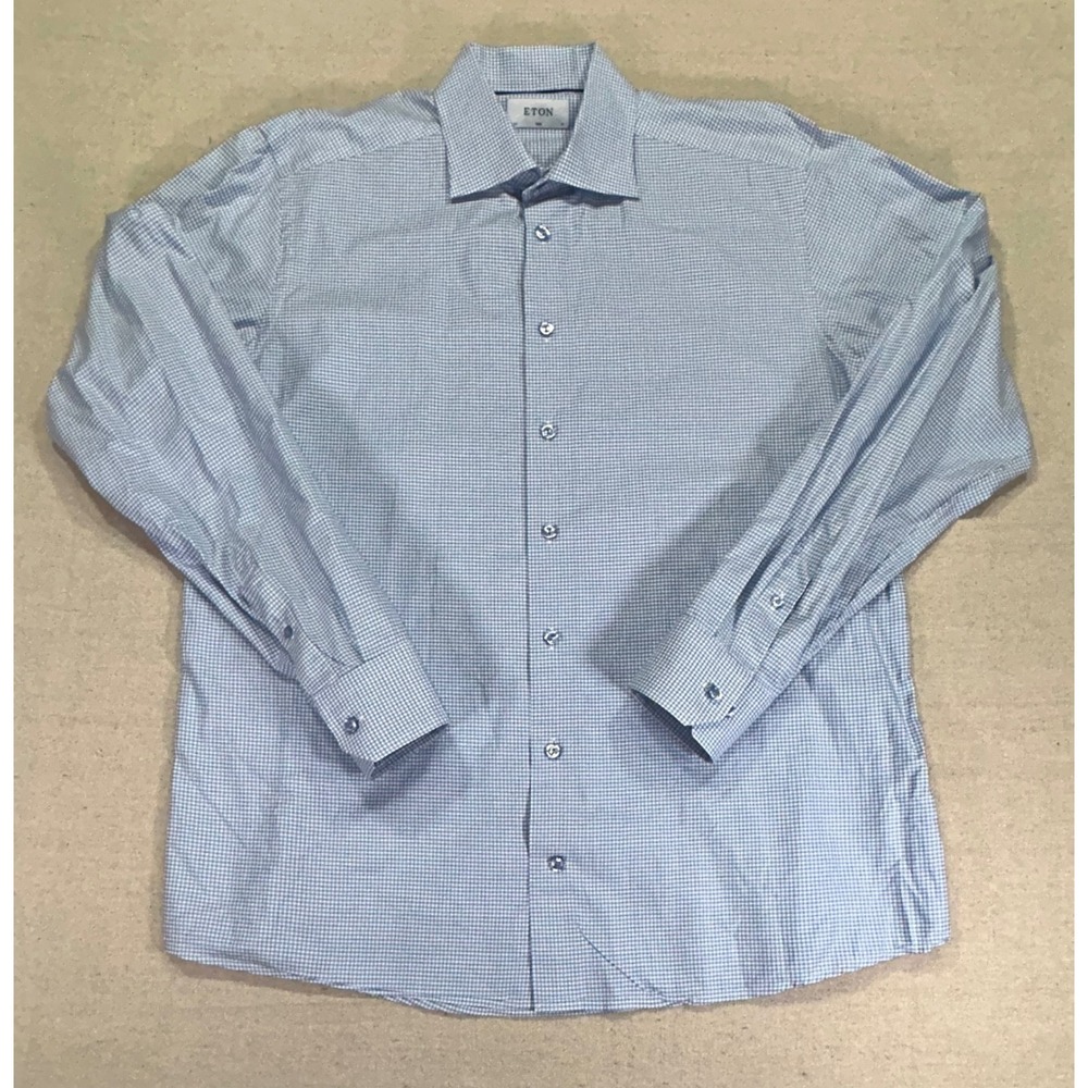 Eton Light Blue Gingham Button-Down Dress Shirt